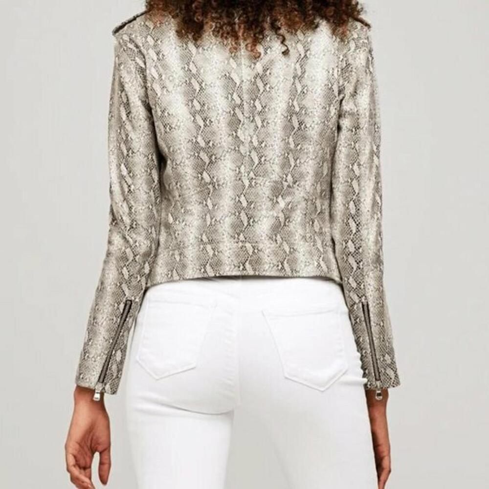 NEW, L'AGENCE Python Leather Biker Jacket Size M … - image 3